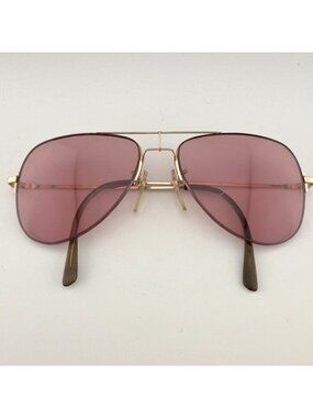 Vintage Gold Aviator Sunglasses Pink Lenses Unisex Retro 80s READ